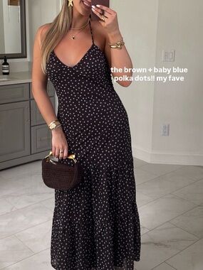 Brown Polka Dot Halter Maxi Dress Wild Fable NWT
